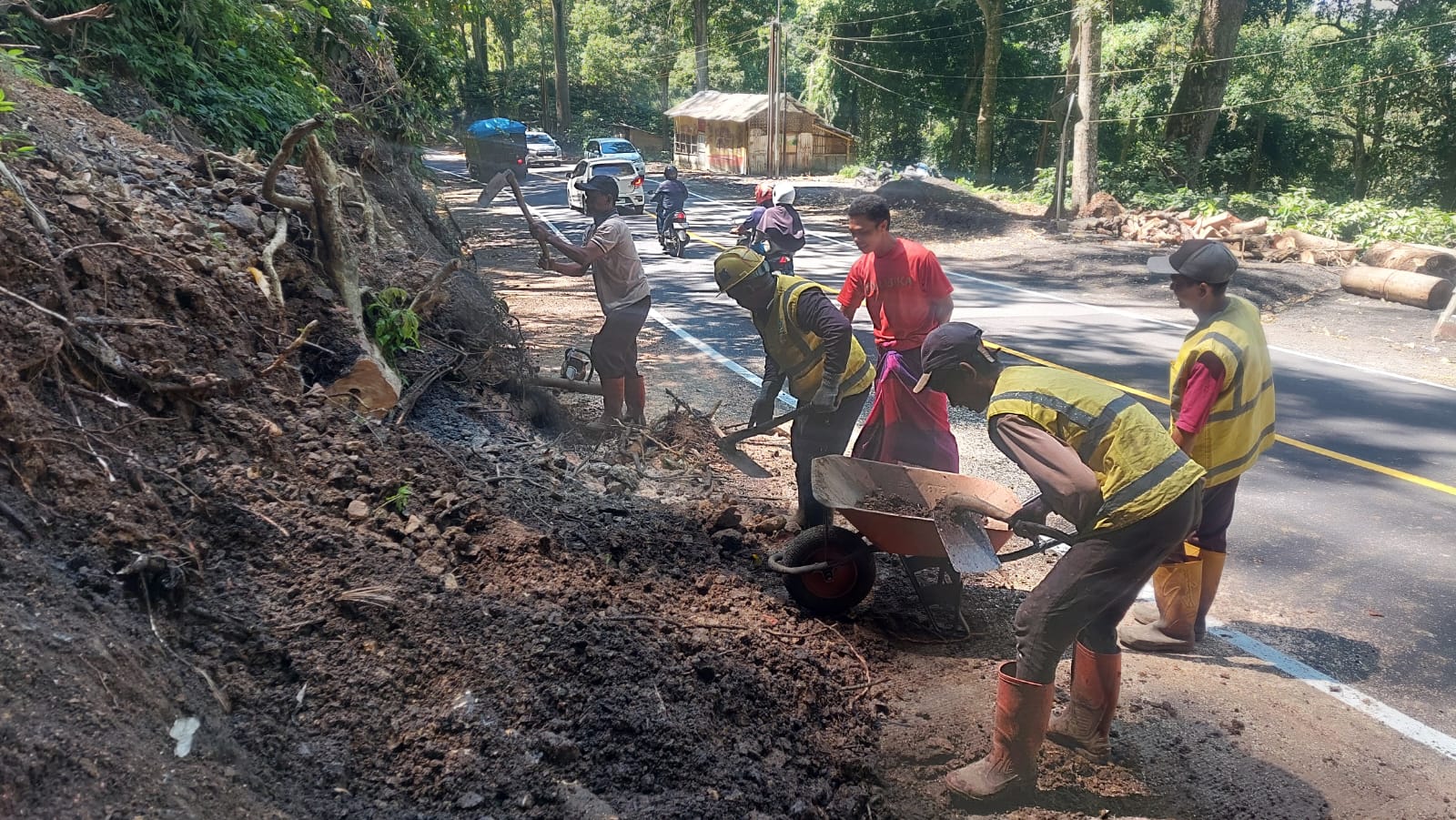 Relawan Gumitir Jember Gercep, Batu dan Bekas Pohon Tumbang di Jalan Langsung Dibersihkan